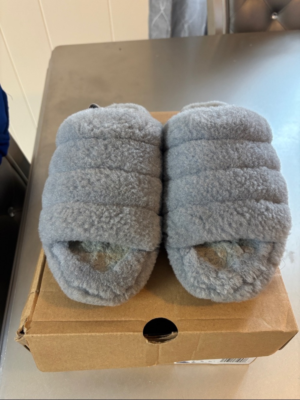 UGG Gray Shearling Slide Sandals